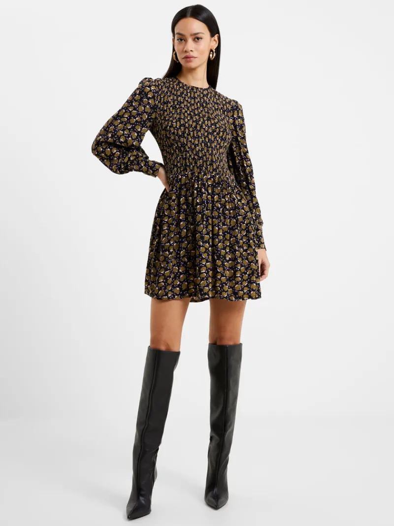 FRENCH CONNECTION Day Dresses<Ingrid Eco Colette Crepe Smocked Mini Dress BlackMulti