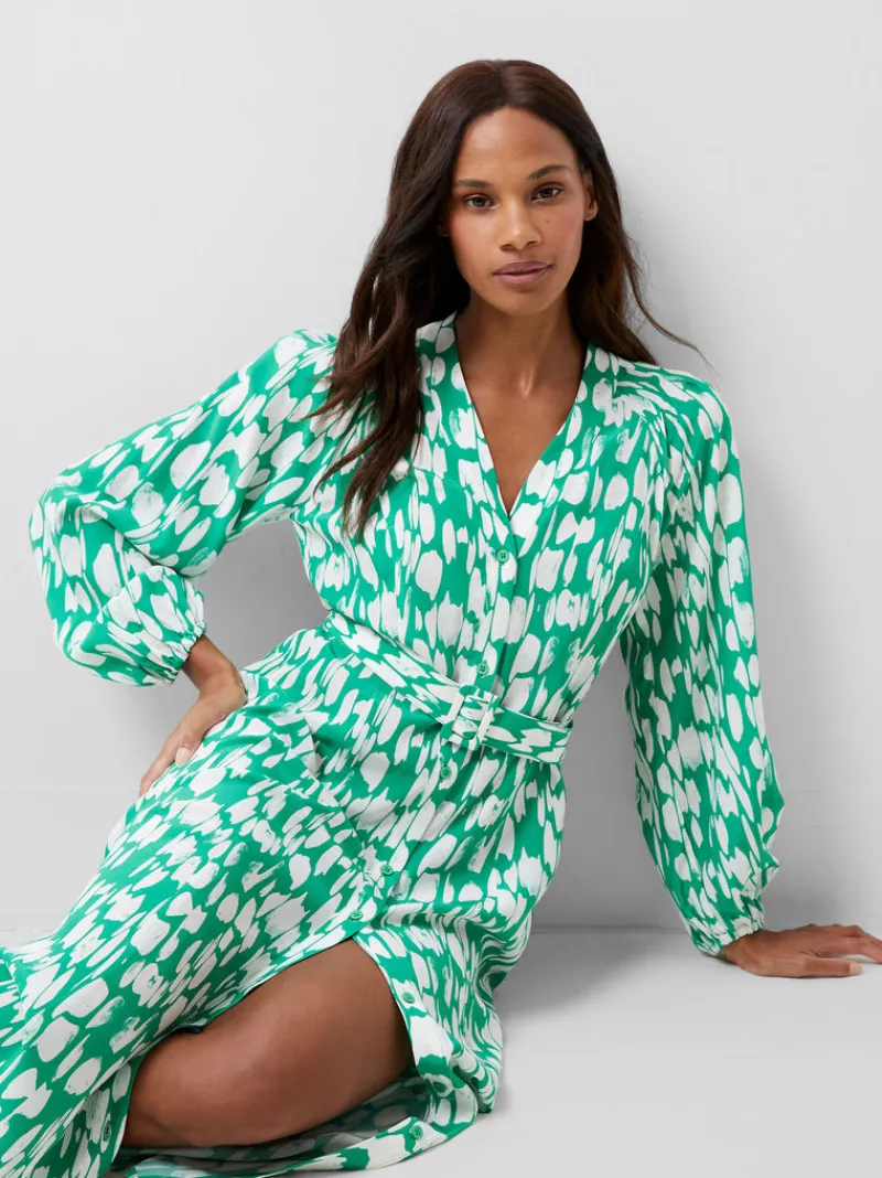 FRENCH CONNECTION Day Dresses | Wedding Guest Dresses | Midi Dresses | Dresses<Islanna Crepe Belted Dress JellyBean/White