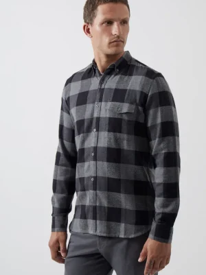 FRENCH CONNECTION Men's Shirts<Large Gingham Flannel Long Sleeve Shirt Stone/Black