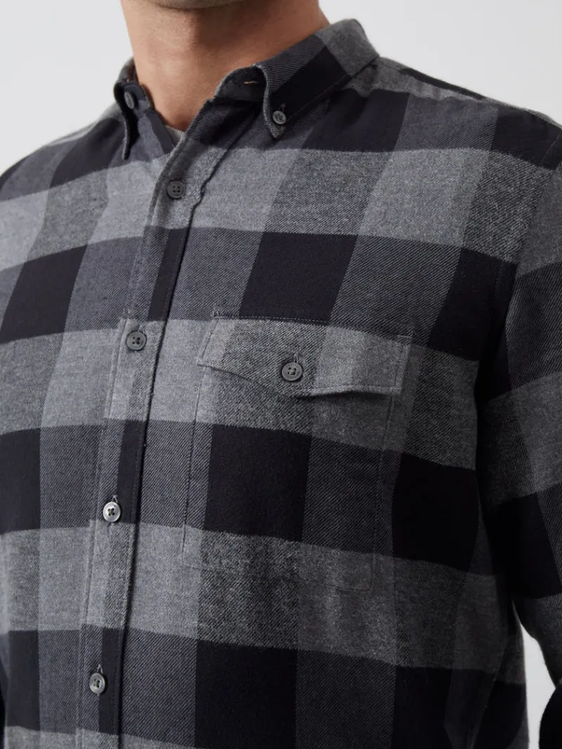 FRENCH CONNECTION Men's Shirts<Large Gingham Flannel Long Sleeve Shirt Stone/Black