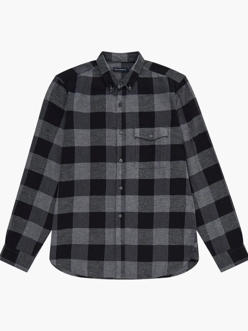 FRENCH CONNECTION Men's Shirts<Large Gingham Flannel Long Sleeve Shirt Stone/Black