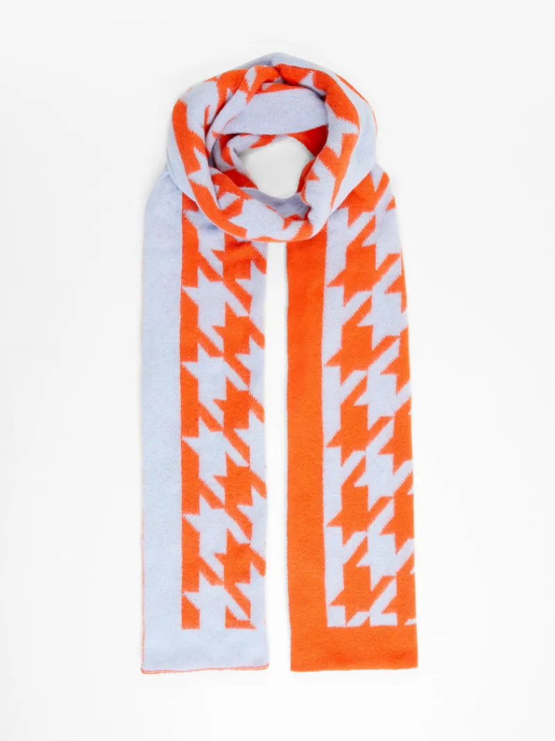 FRENCH CONNECTION Scarves<Oversized Houndstooth Scarf MandarinRed/PlacBl