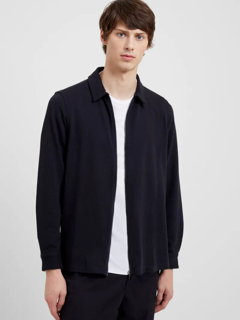 FRENCH CONNECTION Men's Shirts<Popcorn Jersey Zip Through Shirt BlackOnyx