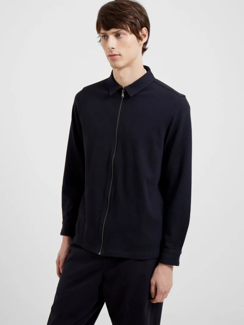 FRENCH CONNECTION Men's Shirts<Popcorn Jersey Zip Through Shirt BlackOnyx