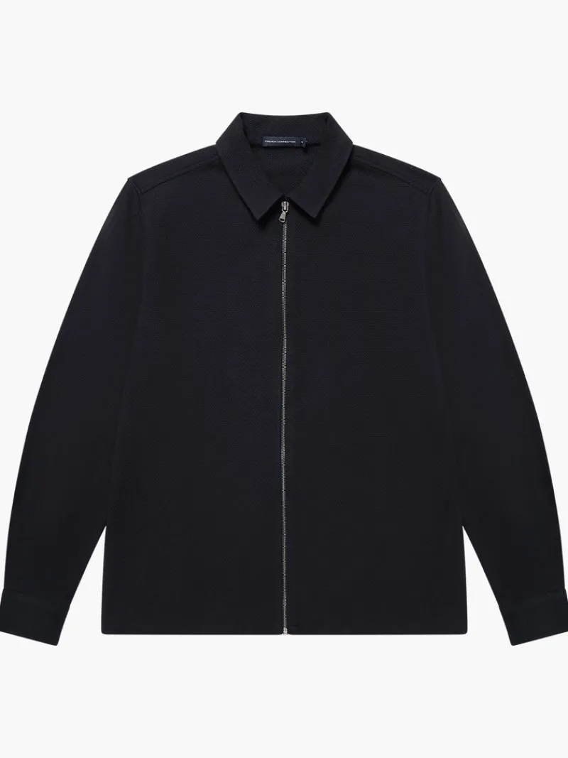 FRENCH CONNECTION Men's Shirts<Popcorn Jersey Zip Through Shirt BlackOnyx