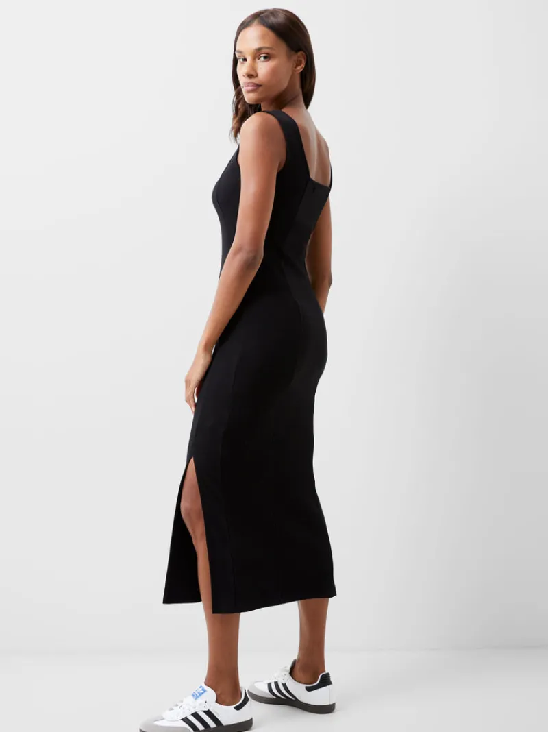 FRENCH CONNECTION Midi Dresses | Black Dresses | Dresses<Rassia Rib Square Neck Midi Dress Blackout
