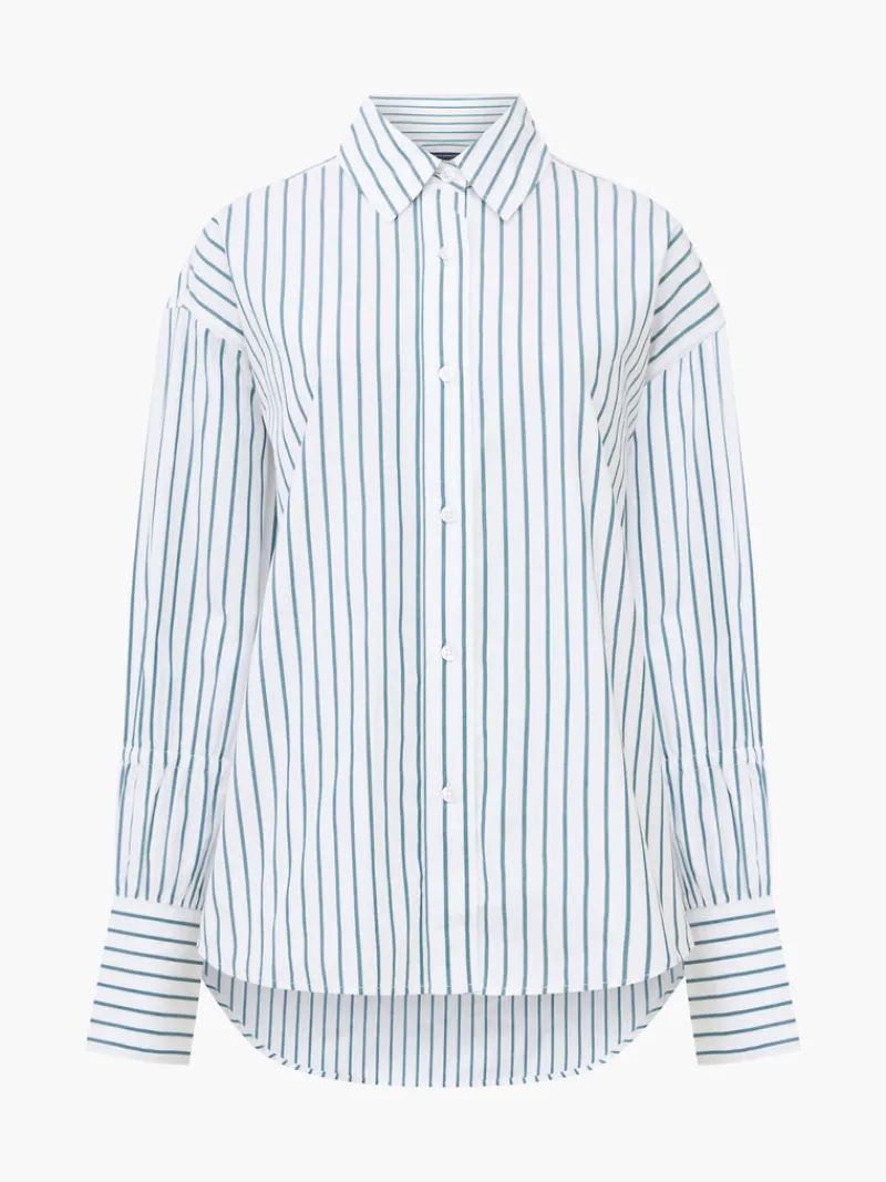 FRENCH CONNECTION Women's Shirts | Tops<Rhodes Poplin Sleeve Detail Shirt LinenWhite/ForestG