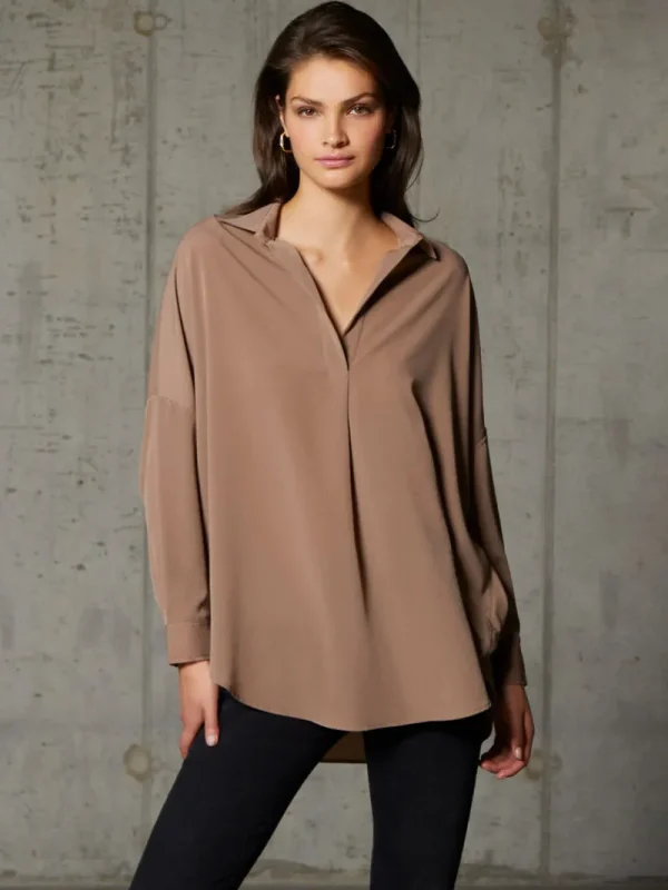 FRENCH CONNECTION Women's Shirts<Rhodes Recycled Crepe Popover Shirt MochaMousse