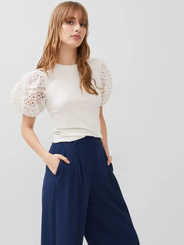 FRENCH CONNECTION Tops<Rosana Agnes Broderie T-Shirt LinenWhite