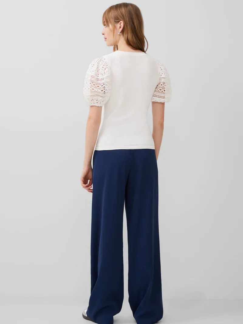 FRENCH CONNECTION Tops<Rosana Agnes Broderie T-Shirt LinenWhite