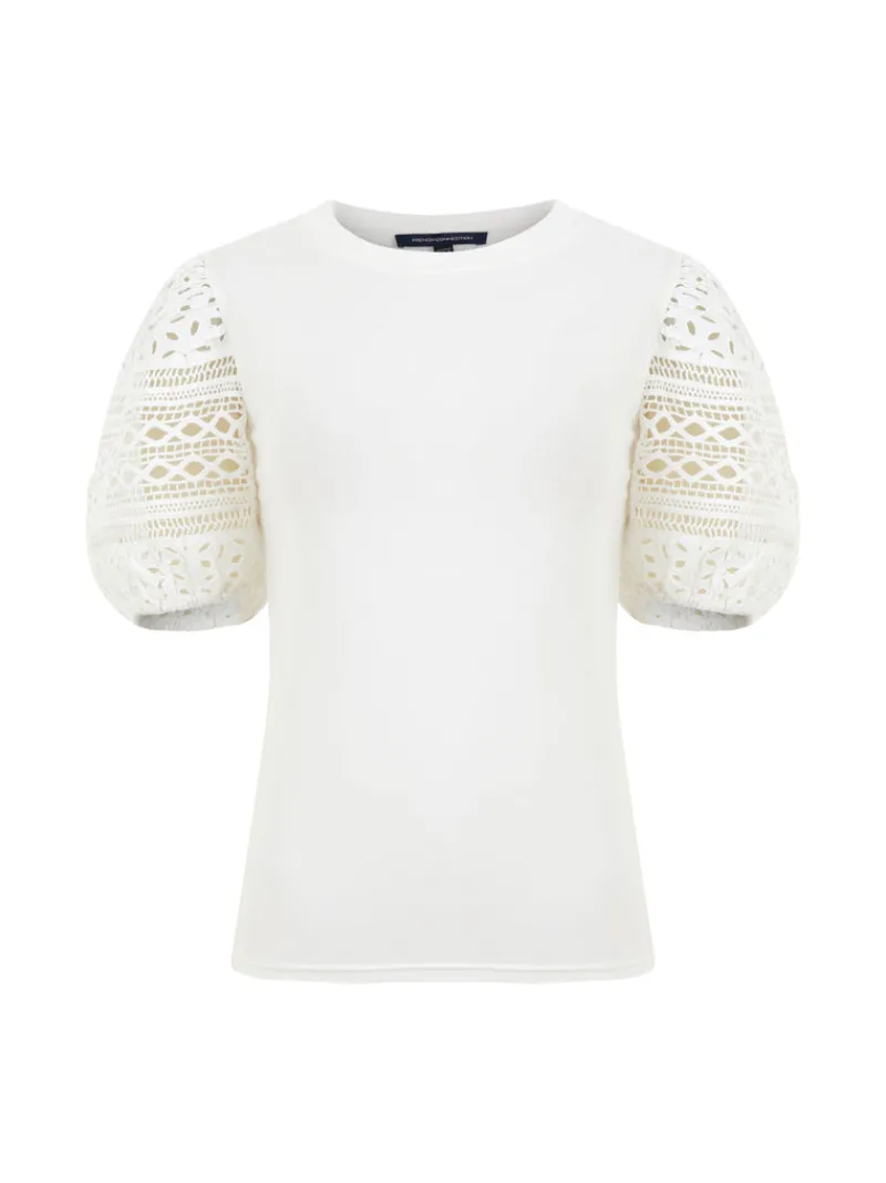 FRENCH CONNECTION Tops<Rosana Agnes Broderie T-Shirt LinenWhite