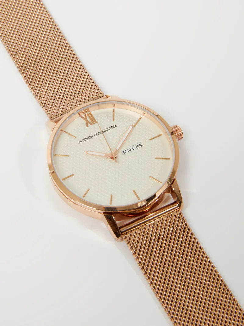 FRENCH CONNECTION Jewellery | Women's Watches<Rose Gold Tone Mesh Bracelet Watch with White Dial RoseGold