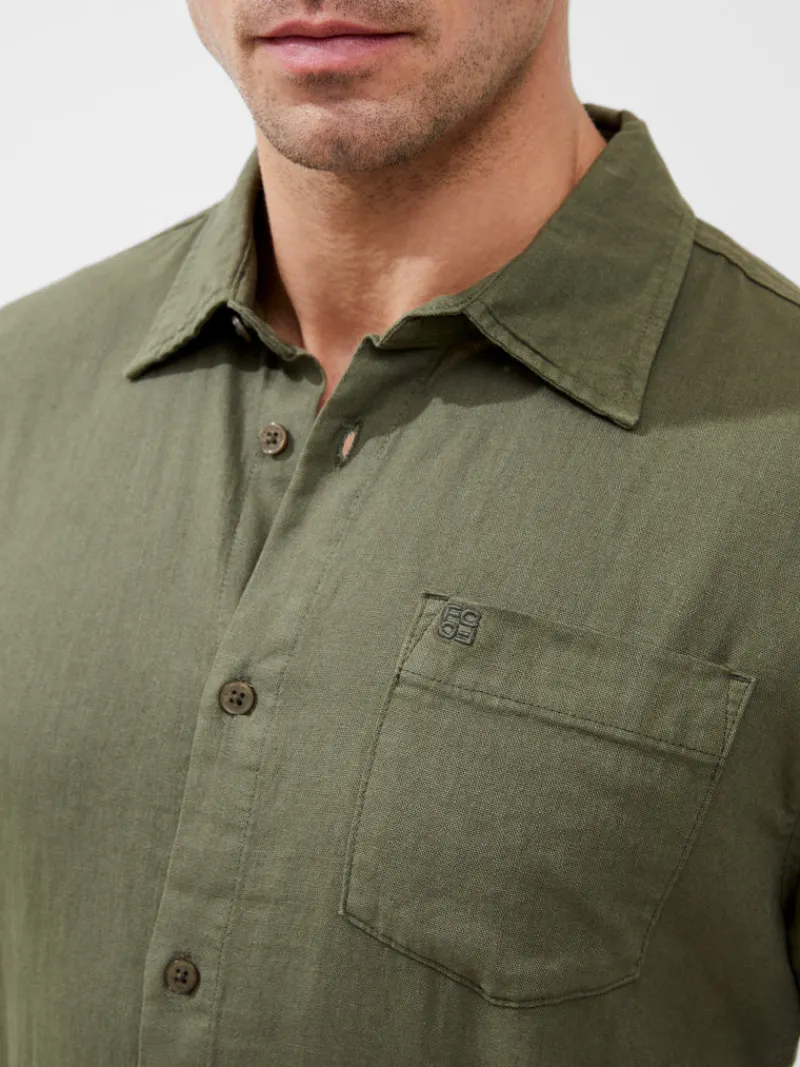 FRENCH CONNECTION Men's Shirts<Short Sleeve Linen Shirt Olive