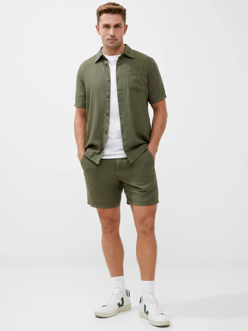 FRENCH CONNECTION Men's Shirts<Short Sleeve Linen Shirt Olive
