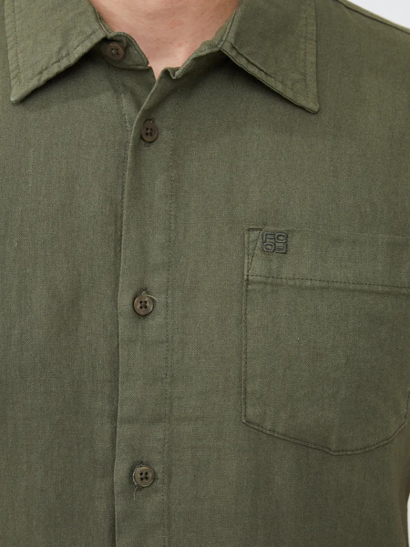 FRENCH CONNECTION Men's Shirts<Short Sleeve Linen Shirt Olive