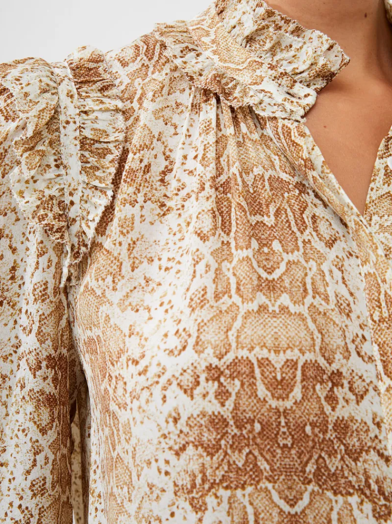 FRENCH CONNECTION Sale< Smooth Georgette Ruffle Shirt Snake