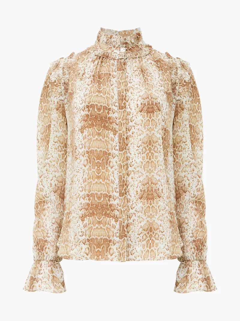 FRENCH CONNECTION Sale< Smooth Georgette Ruffle Shirt Snake