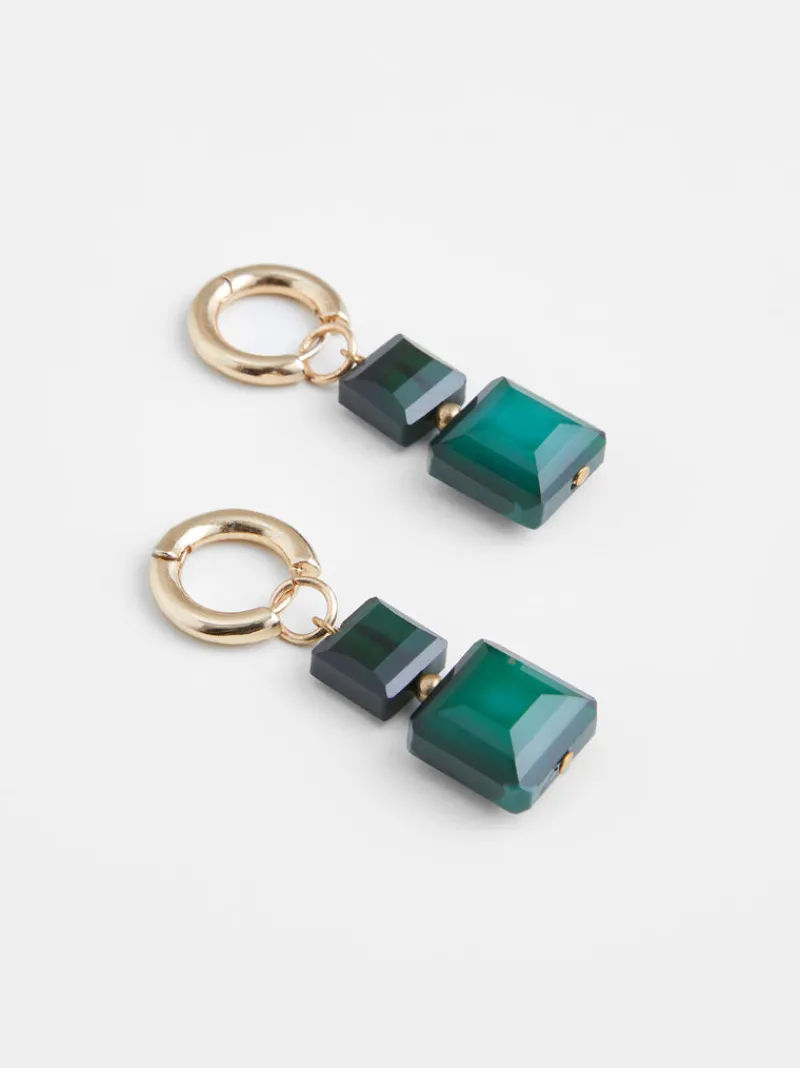 FRENCH CONNECTION Jewellery<Square Glass Huggie Earrings Gold/Forest