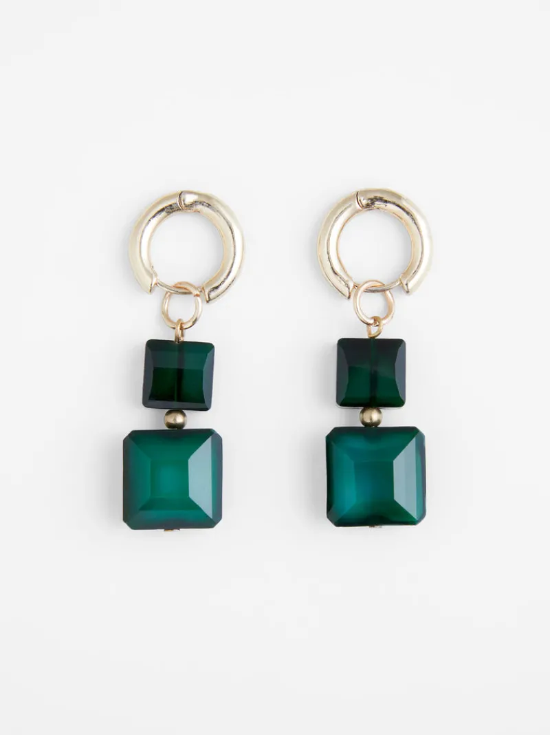 FRENCH CONNECTION Jewellery<Square Glass Huggie Earrings Gold/Forest