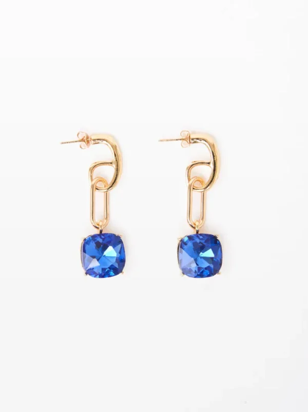 FRENCH CONNECTION Jewellery<Square Stone Link Earrings Blue/Gold