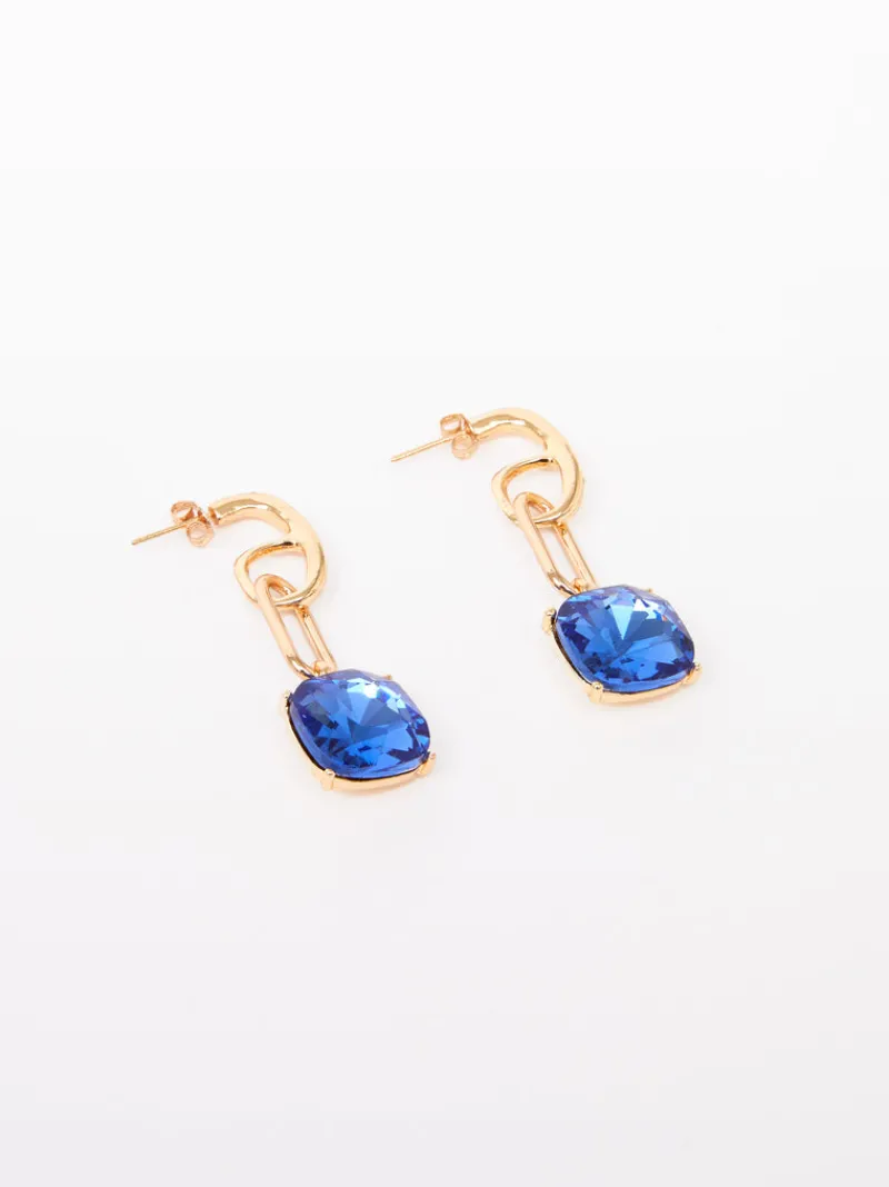 FRENCH CONNECTION Jewellery<Square Stone Link Earrings Blue/Gold