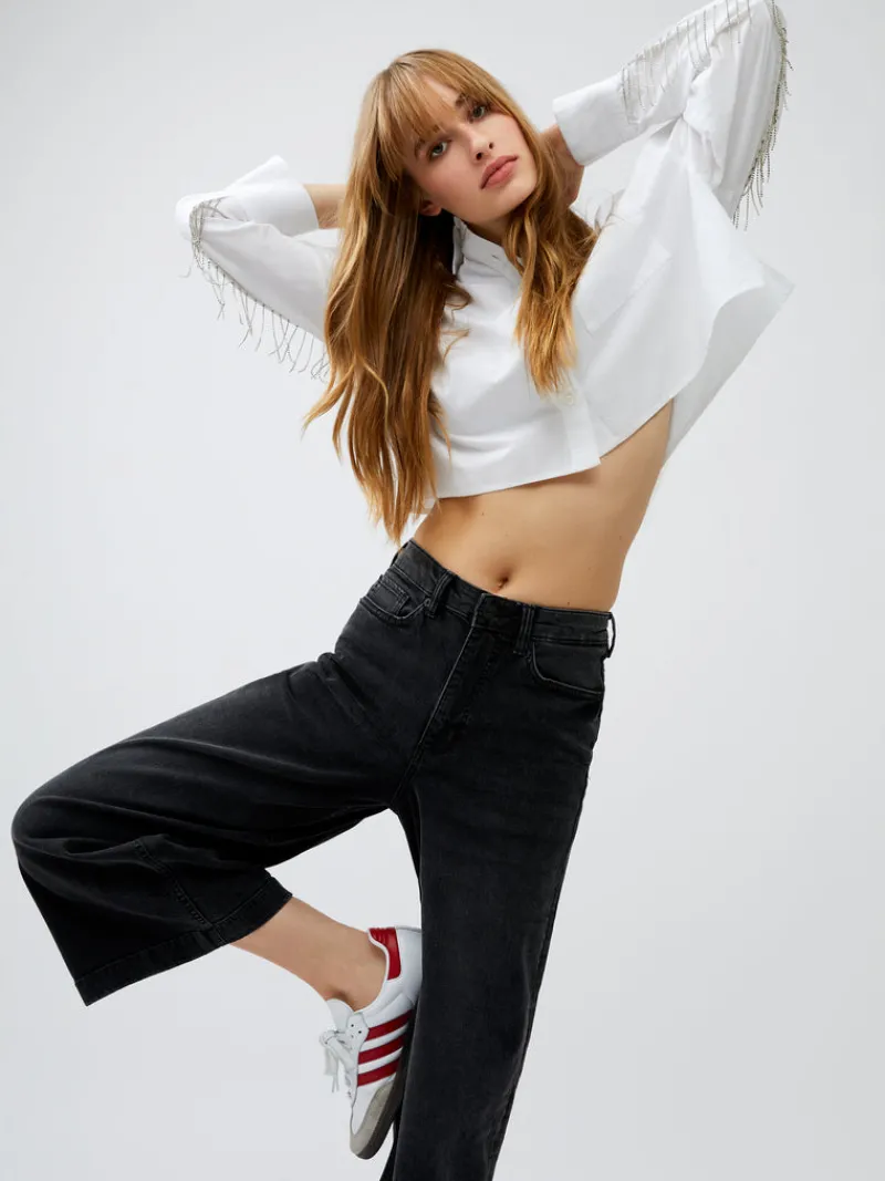 FRENCH CONNECTION Jeans | Women's Trousers<Stretch Denim Wide Leg Culottes Black