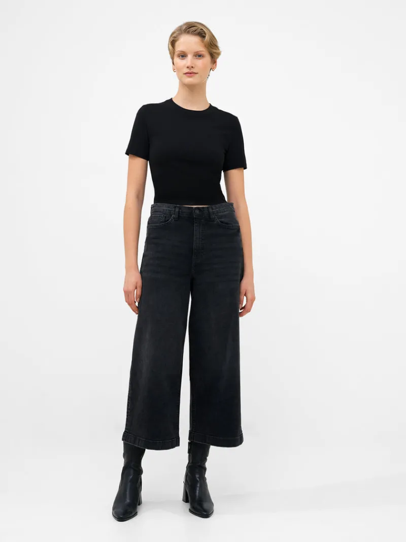 FRENCH CONNECTION Jeans | Women's Trousers<Stretch Denim Wide Leg Culottes Black