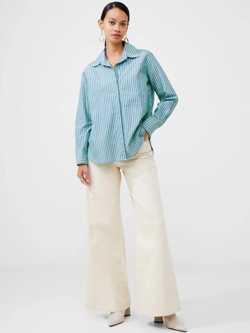 FRENCH CONNECTION Sale<Stripe Poplin Boyfriend Shirt Grn/Blu/WhtStripe