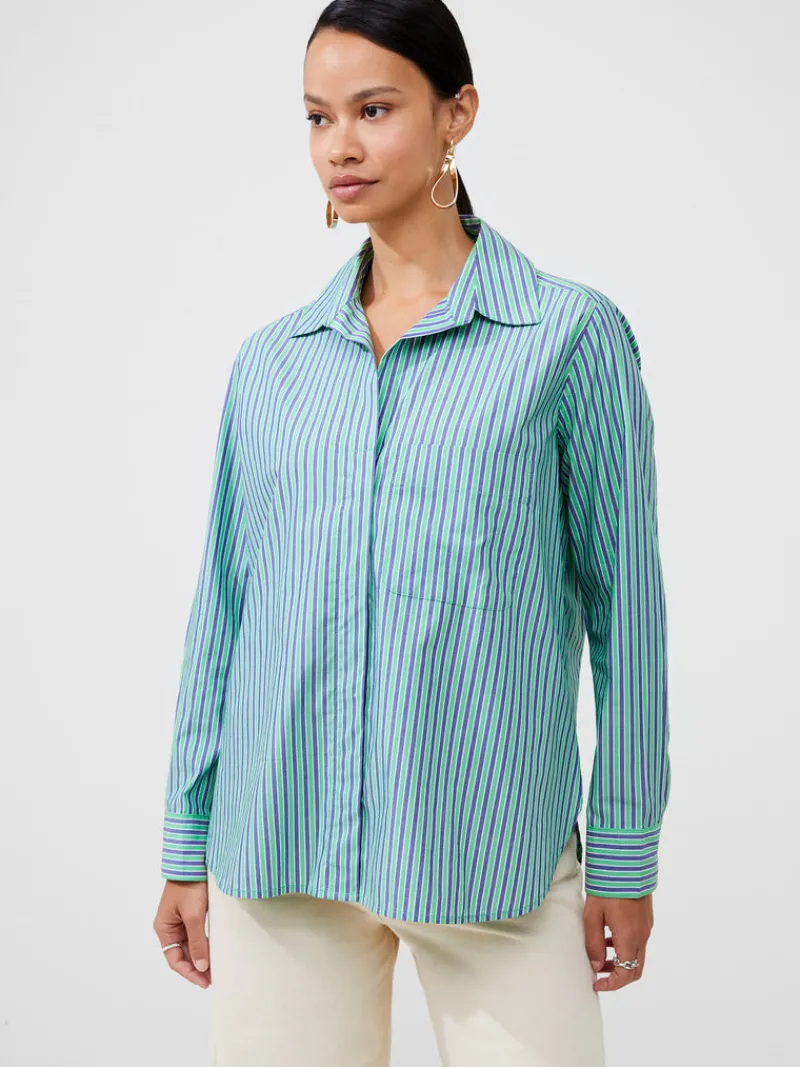 FRENCH CONNECTION Sale<Stripe Poplin Boyfriend Shirt Grn/Blu/WhtStripe