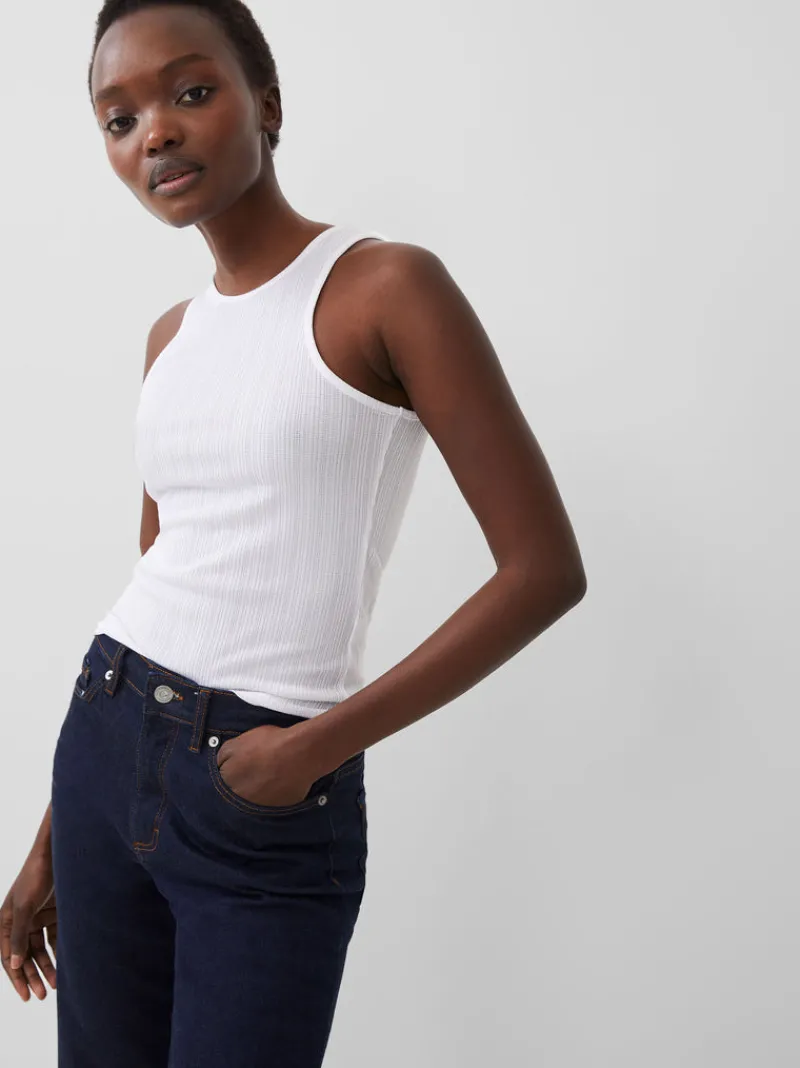 FRENCH CONNECTION Tops<Tallie Textured Racer Tank Top LinenWhite