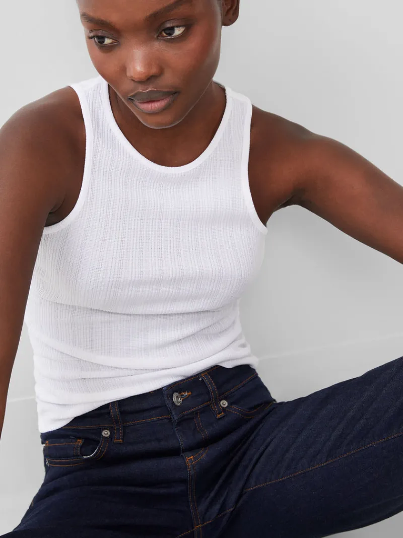 FRENCH CONNECTION Tops<Tallie Textured Racer Tank Top LinenWhite