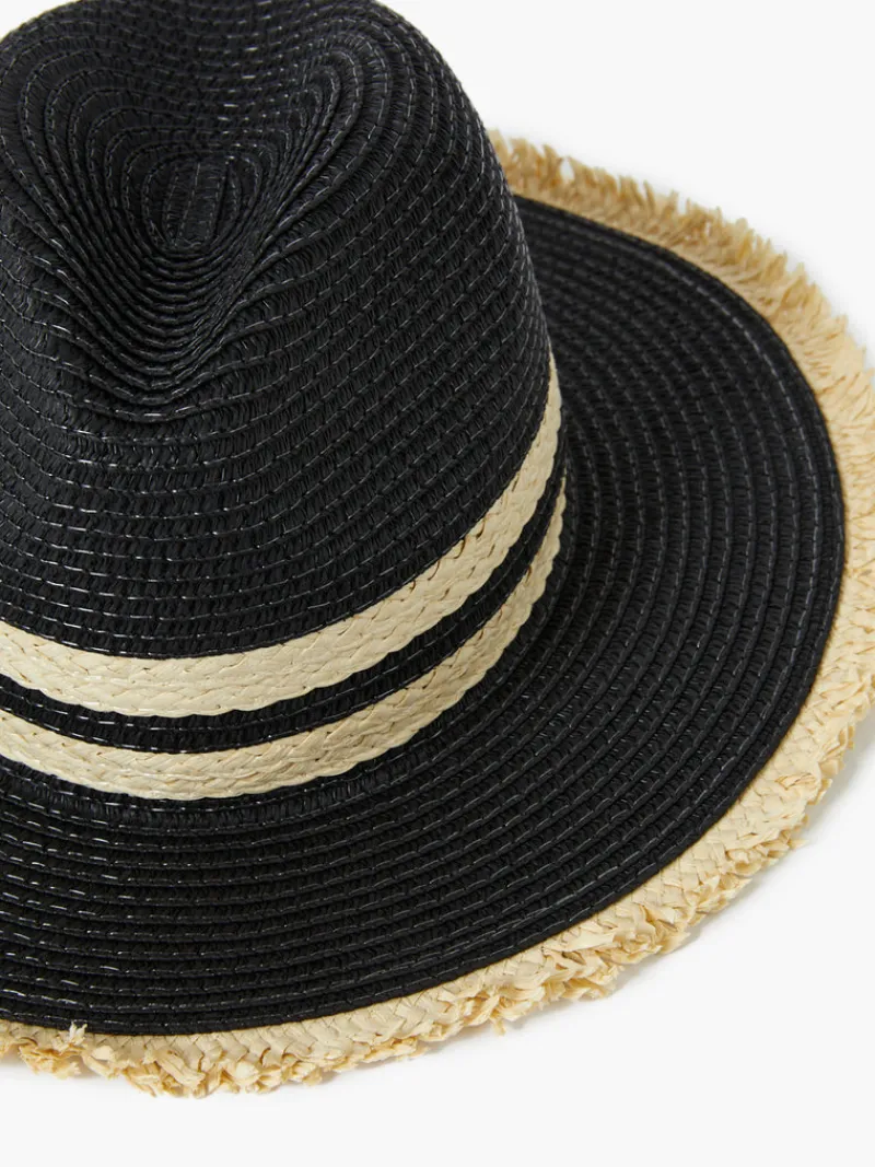 FRENCH CONNECTION Hats<Thick Double Stripe Straw Hat Black