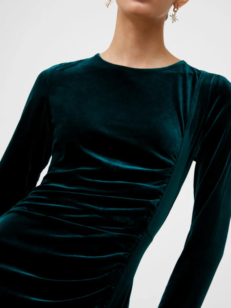FRENCH CONNECTION Mini Dresses | Dresses<Velvet Long Sleeve Mini Dress DarkGreen