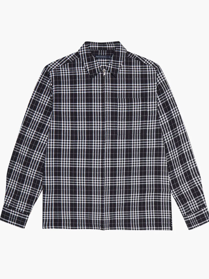 FRENCH CONNECTION Men's Shirts<Zip Through Relaxed Pendine Check Shirt BlackOnyxMulti